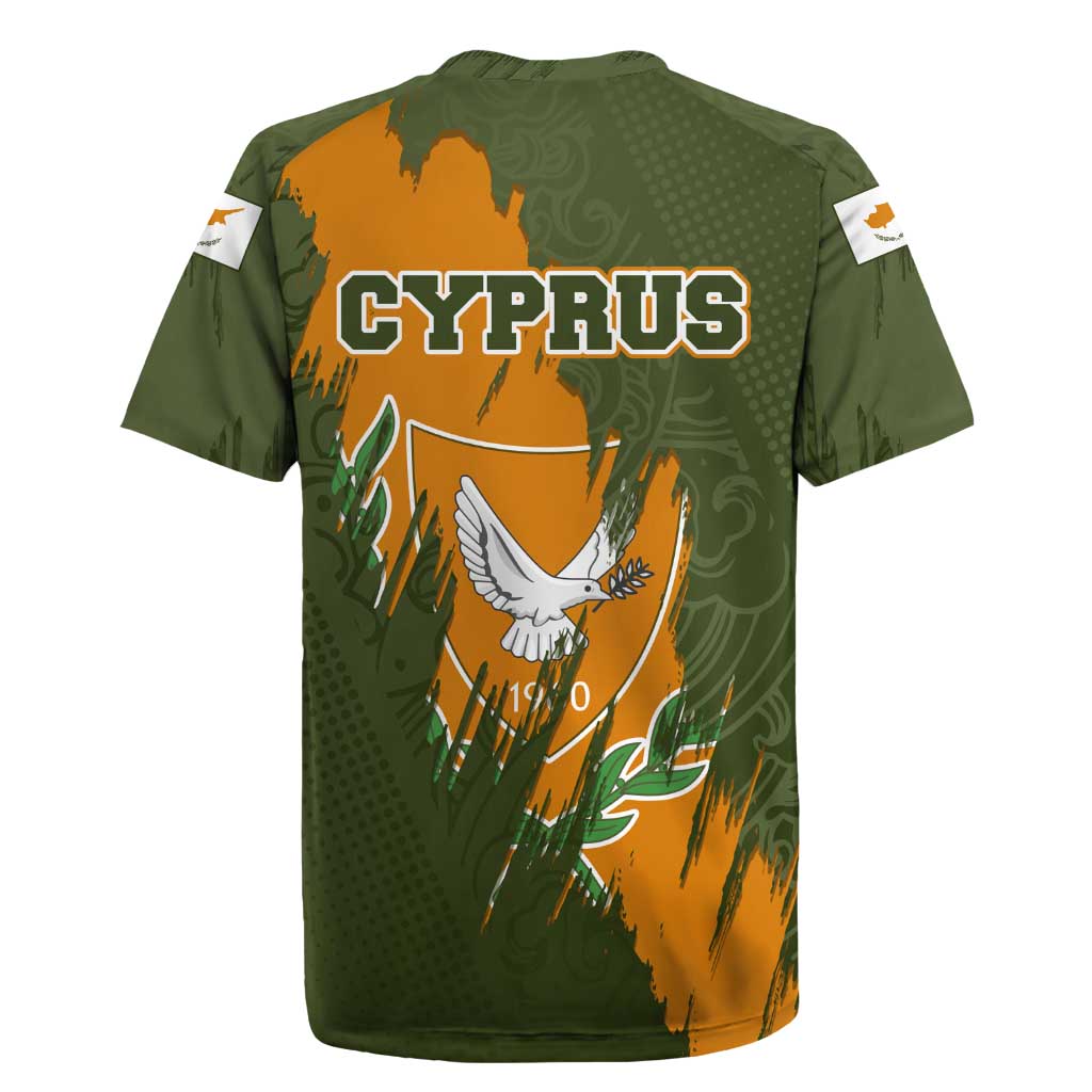 Cyprus Rugby Jersey with Green Orange Brushstroke Design and National Emblem - Wonder Print Shop