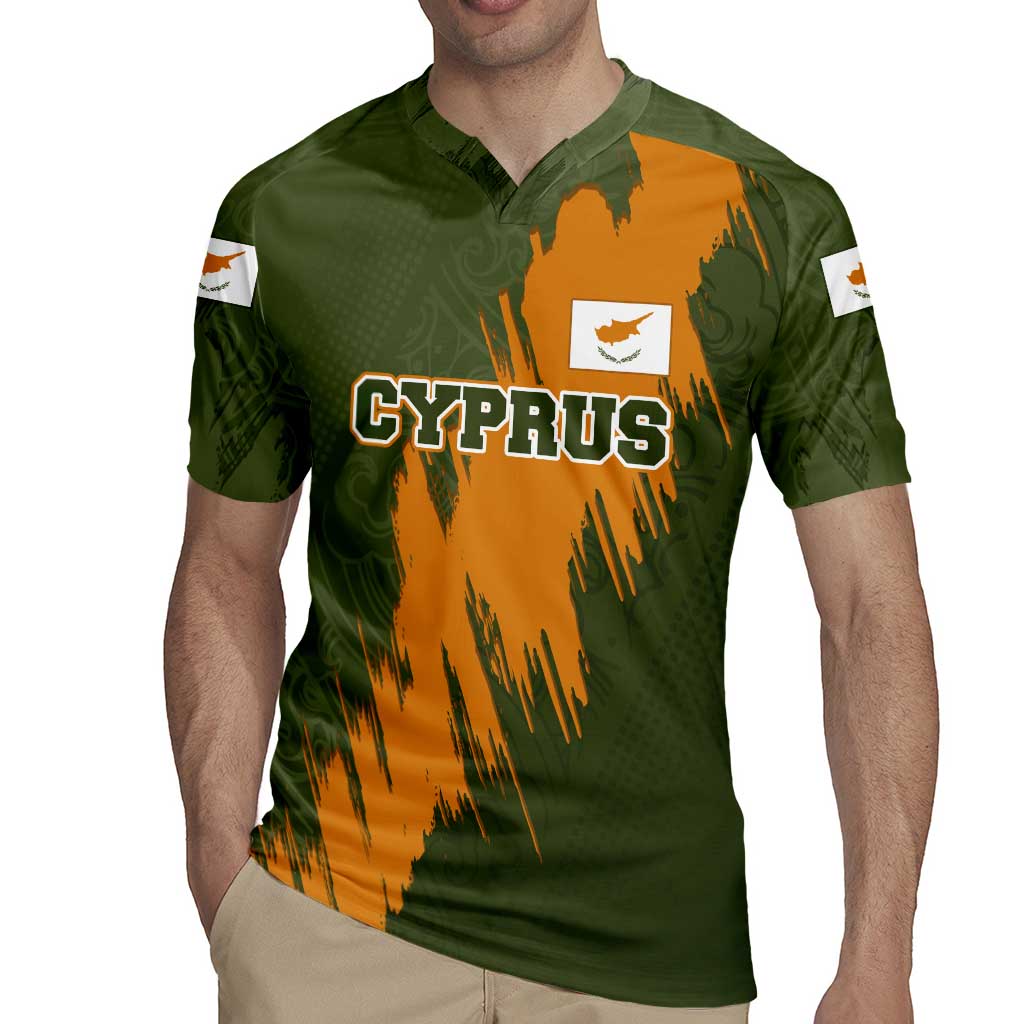 Cyprus Rugby Jersey with Green Orange Brushstroke Design and National Emblem - Wonder Print Shop