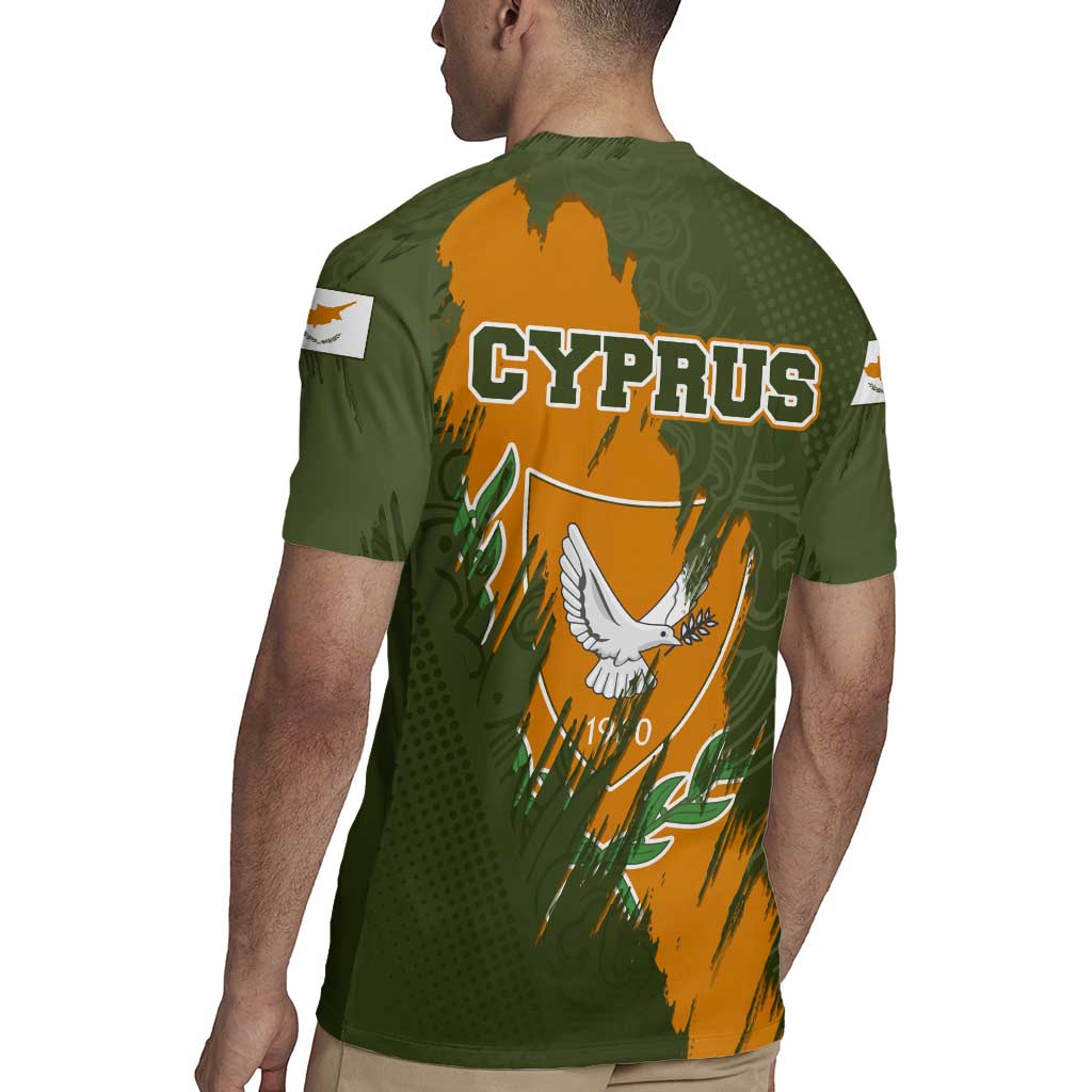 Cyprus Rugby Jersey with Green Orange Brushstroke Design and National Emblem - Wonder Print Shop