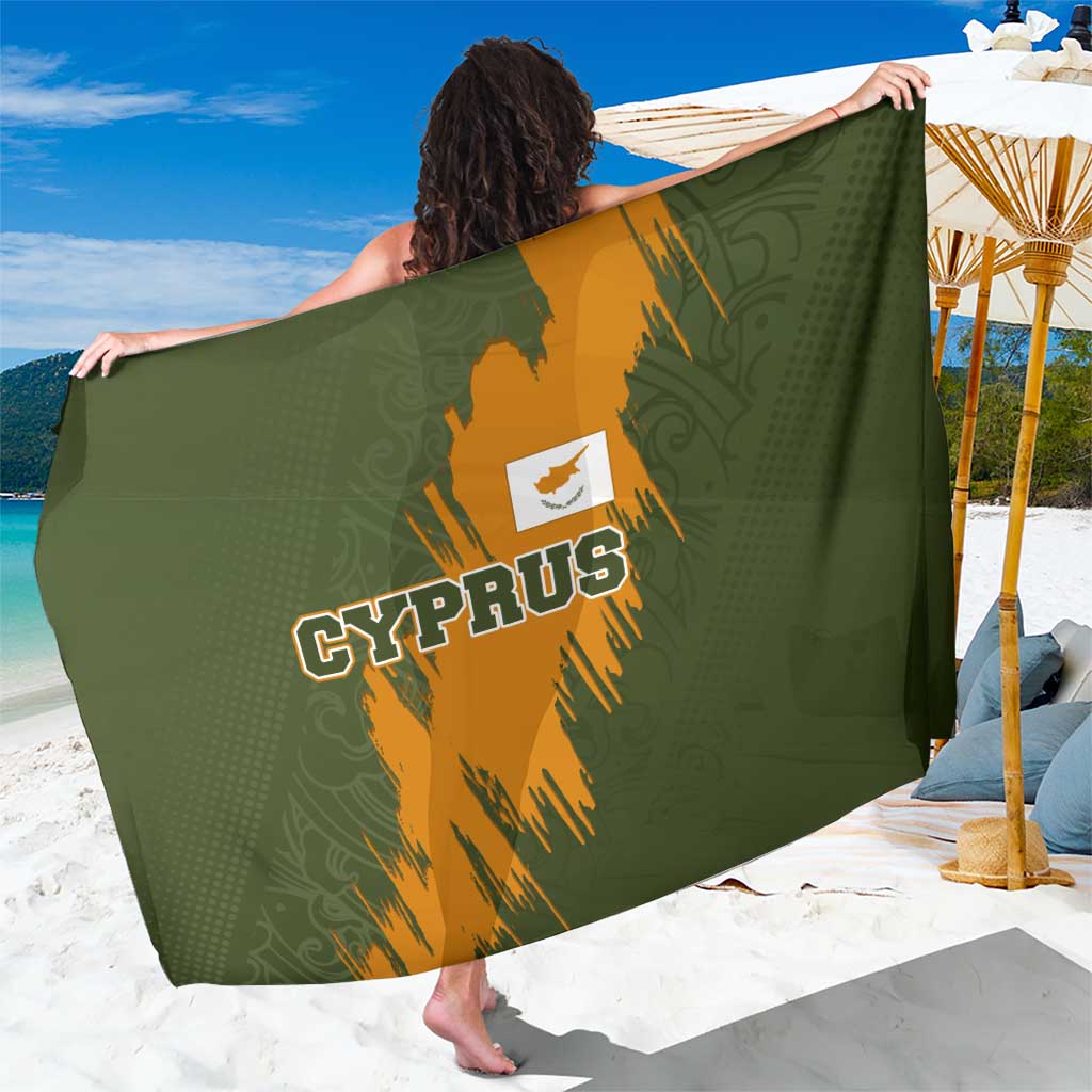 Cyprus Sarong with Green Orange Brushstroke Design and National Emblem - Wonder Print Shop