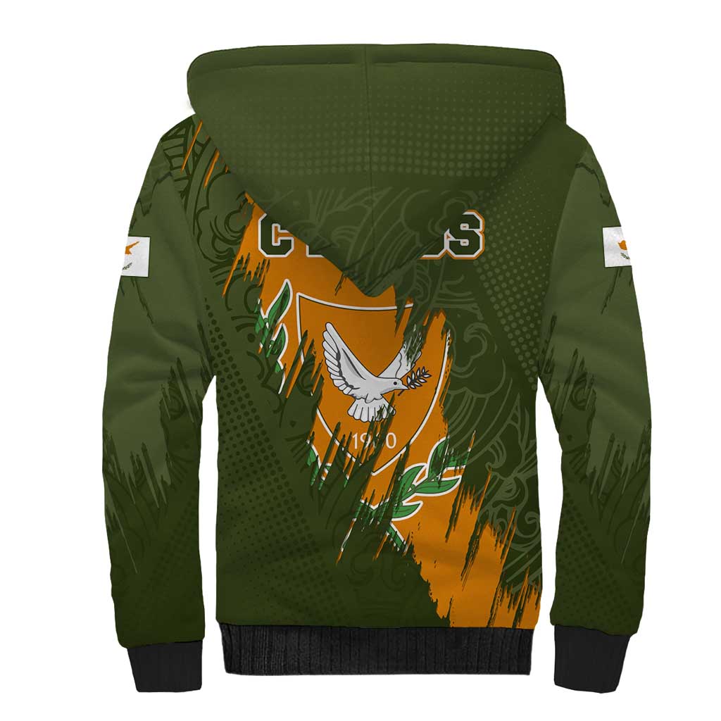 Cyprus Sherpa Hoodie with Green Orange Brushstroke Design and National Emblem - Wonder Print Shop