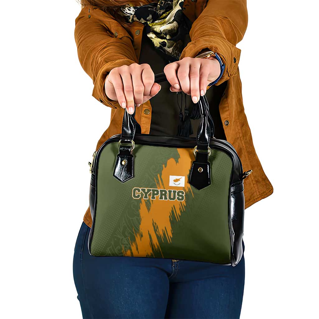 Cyprus Shoulder Handbag with Green Orange Brushstroke Design and National Emblem - Wonder Print Shop