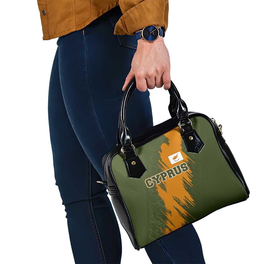 Cyprus Shoulder Handbag with Green Orange Brushstroke Design and National Emblem - Wonder Print Shop