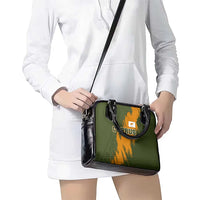 Cyprus Shoulder Handbag with Green Orange Brushstroke Design and National Emblem - Wonder Print Shop