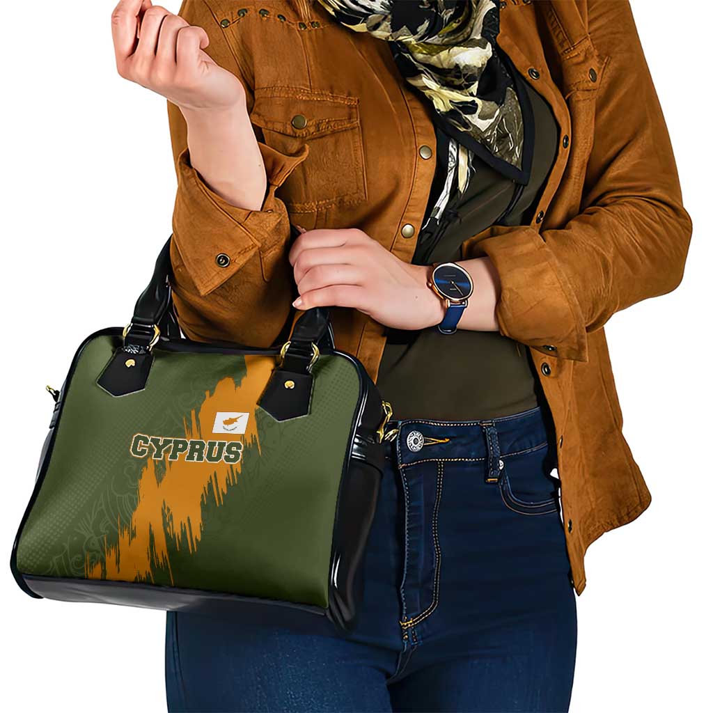Cyprus Shoulder Handbag with Green Orange Brushstroke Design and National Emblem - Wonder Print Shop