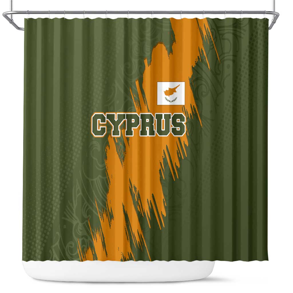 Cyprus Shower Curtain with Green Orange Brushstroke Design and National Emblem - Wonder Print Shop