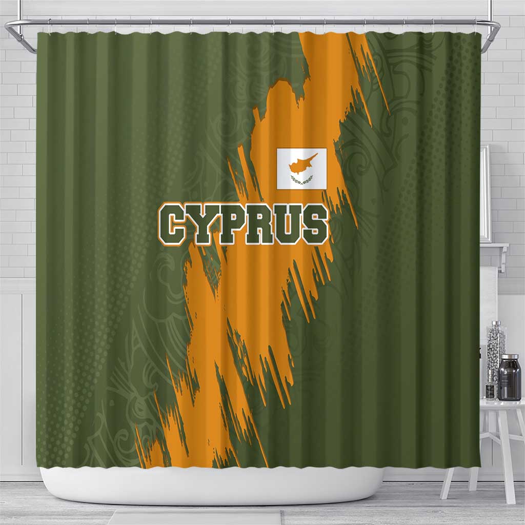 Cyprus Shower Curtain with Green Orange Brushstroke Design and National Emblem - Wonder Print Shop