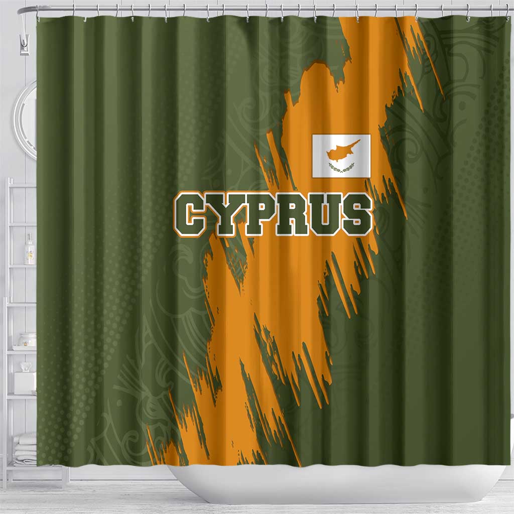Cyprus Shower Curtain with Green Orange Brushstroke Design and National Emblem - Wonder Print Shop