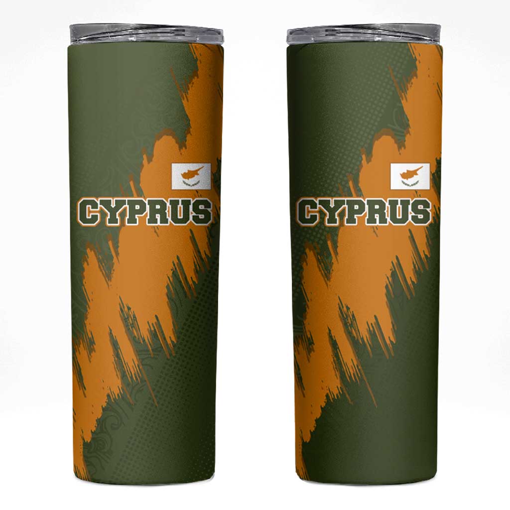 Cyprus Skinny Tumbler with Green Orange Brushstroke Design and National Emblem - Wonder Print Shop