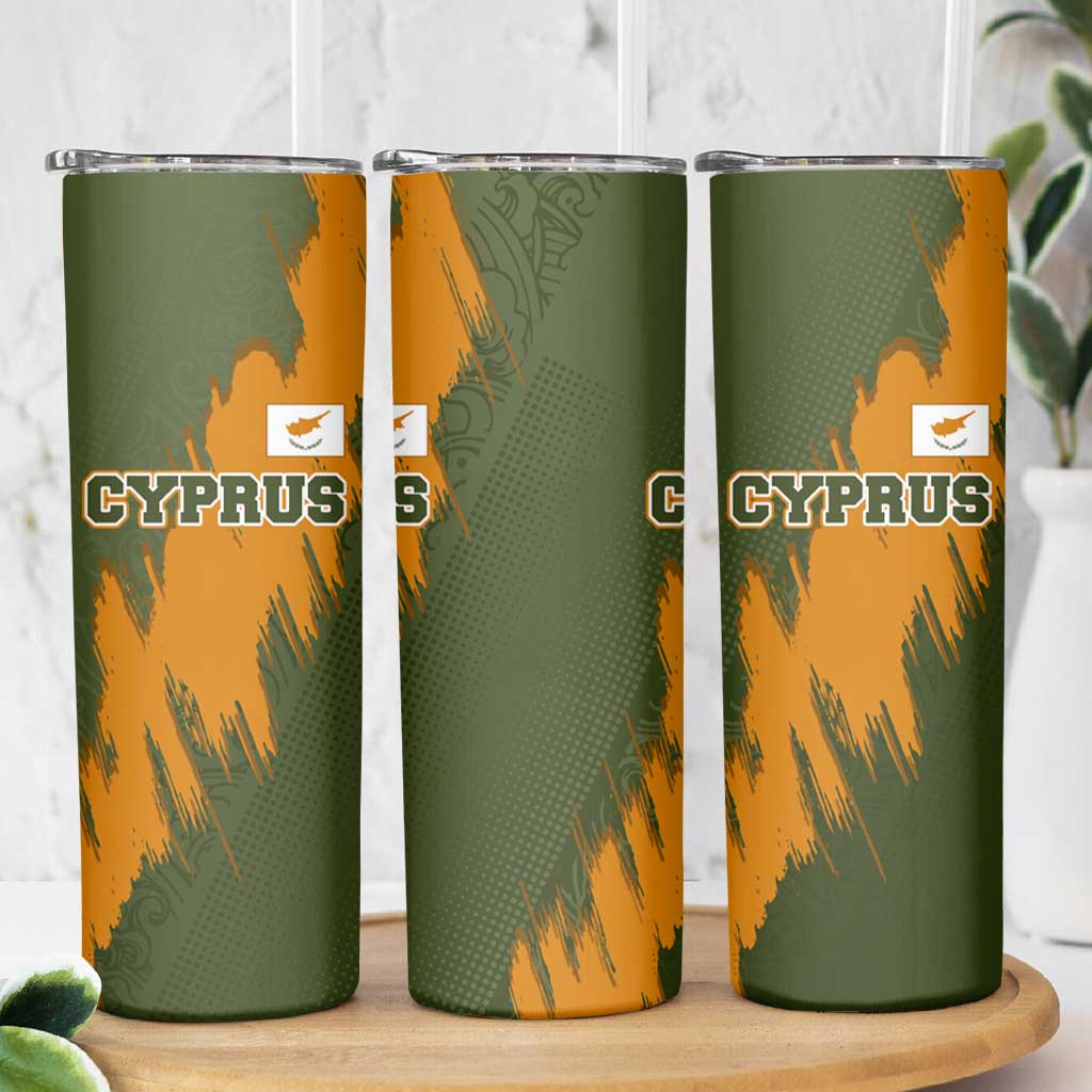 Cyprus Skinny Tumbler with Green Orange Brushstroke Design and National Emblem - Wonder Print Shop