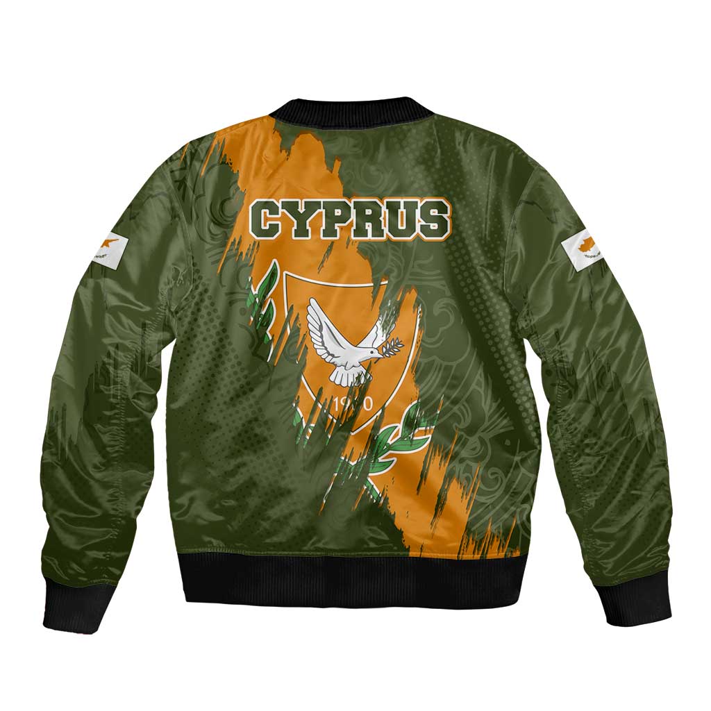 Cyprus Sleeve Zip Bomber Jacket with Green Orange Brushstroke Design and National Emblem - Wonder Print Shop