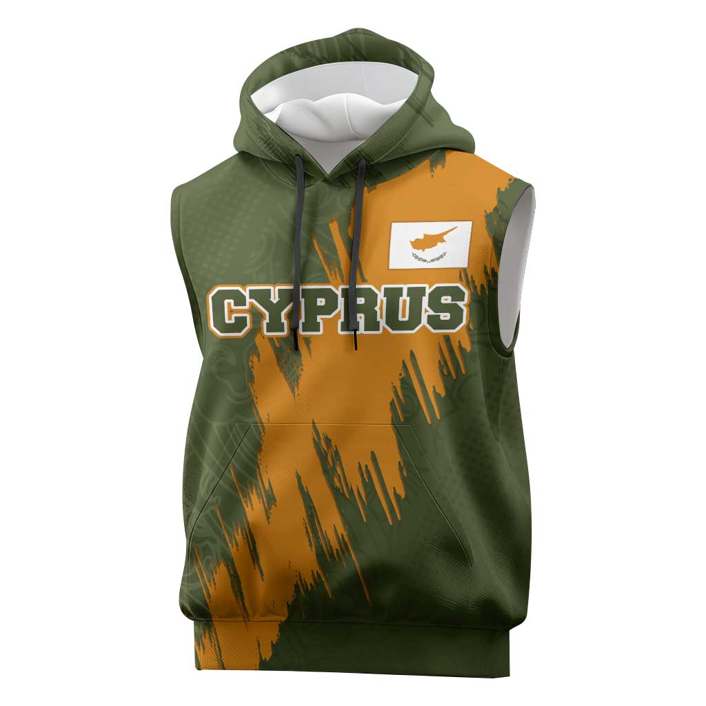Cyprus Sleeveless Hoodie with Green Orange Brushstroke Design and National Emblem - Wonder Print Shop