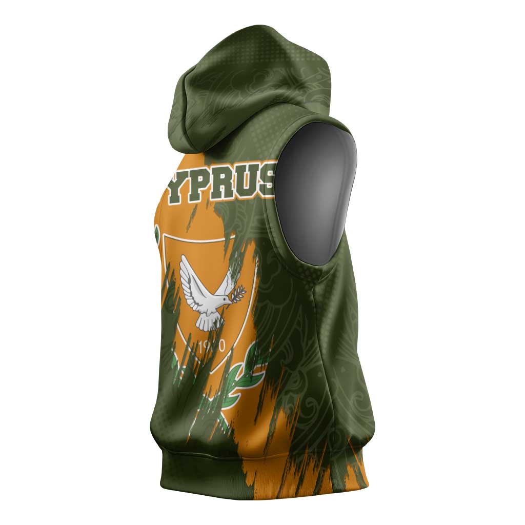 Cyprus Sleeveless Hoodie with Green Orange Brushstroke Design and National Emblem - Wonder Print Shop