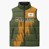Cyprus Sleeveless Puffer Jacket with Green Orange Brushstroke Design and National Emblem - Wonder Print Shop