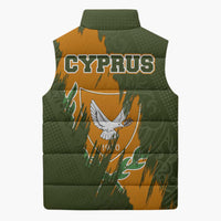 Cyprus Sleeveless Puffer Jacket with Green Orange Brushstroke Design and National Emblem - Wonder Print Shop