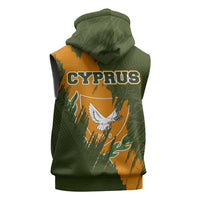 Cyprus Sleeveless Zip Hoodie with Green Orange Brushstroke Design and National Emblem - Wonder Print Shop