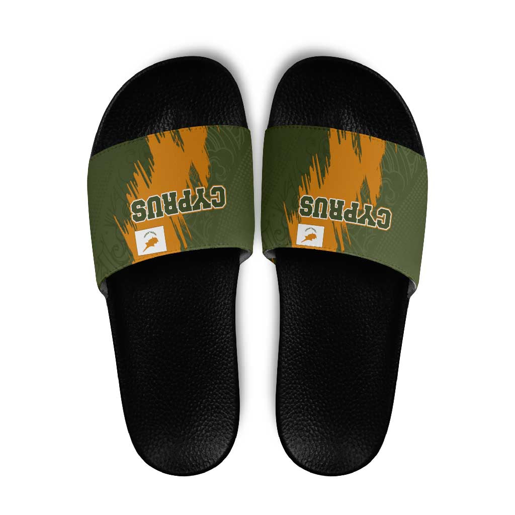 Cyprus Slide Sandals with Green Orange Brushstroke Design and National Emblem - Wonder Print Shop