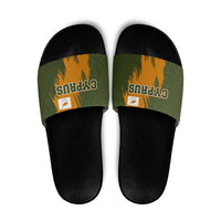 Cyprus Slide Sandals with Green Orange Brushstroke Design and National Emblem - Wonder Print Shop