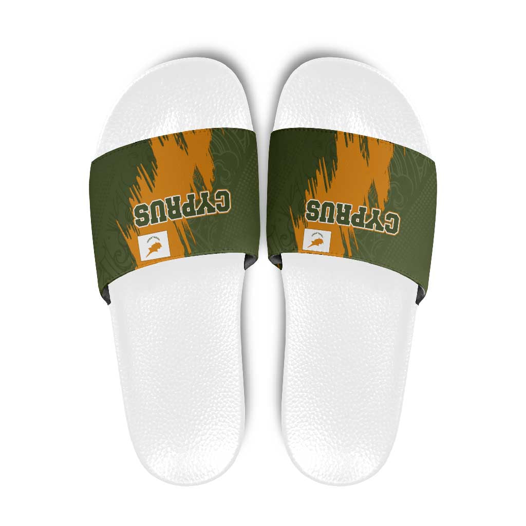 Cyprus Slide Sandals with Green Orange Brushstroke Design and National Emblem - Wonder Print Shop