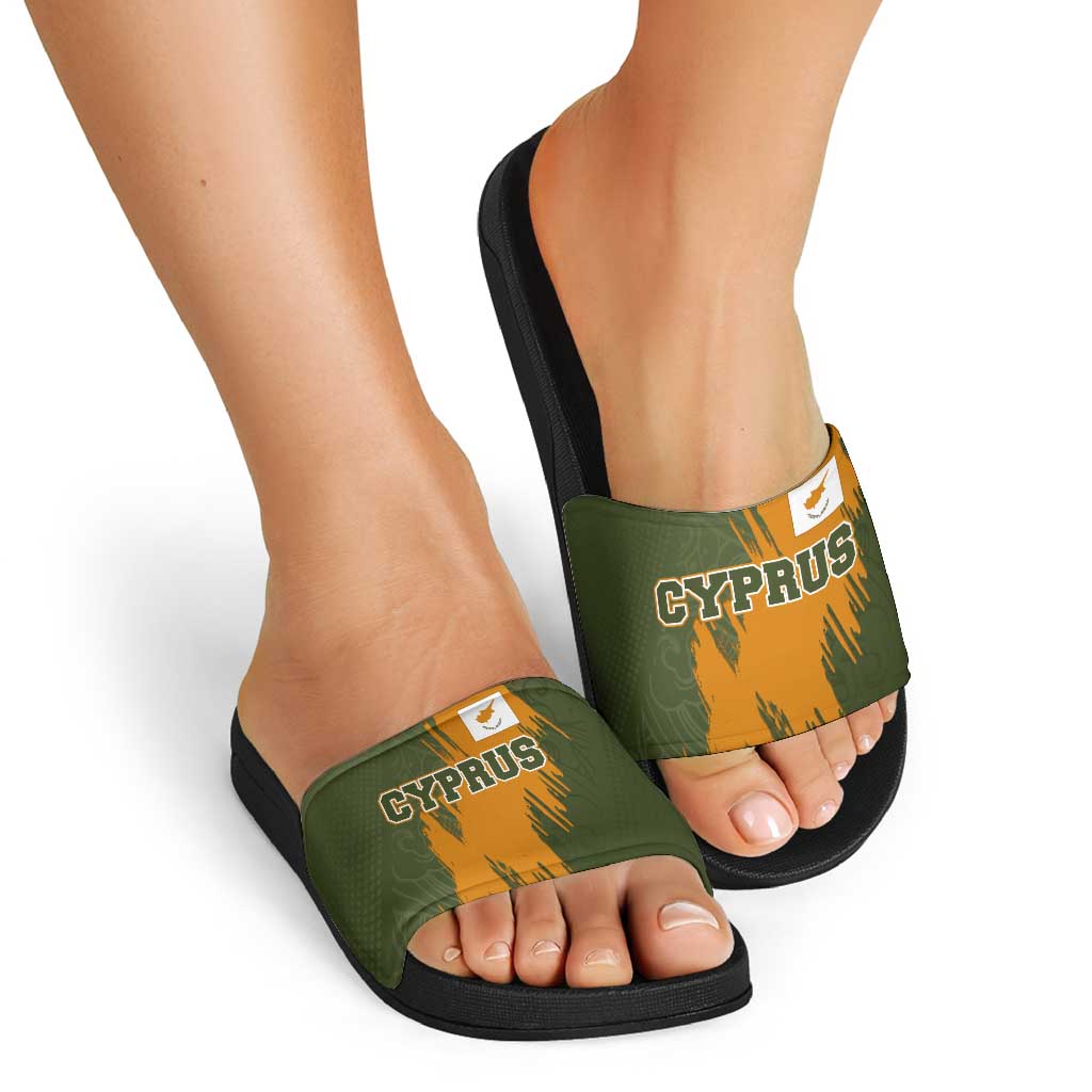 Cyprus Slide Sandals with Green Orange Brushstroke Design and National Emblem - Wonder Print Shop