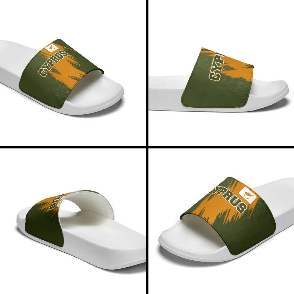 Cyprus Slide Sandals with Green Orange Brushstroke Design and National Emblem - Wonder Print Shop