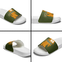 Cyprus Slide Sandals with Green Orange Brushstroke Design and National Emblem - Wonder Print Shop
