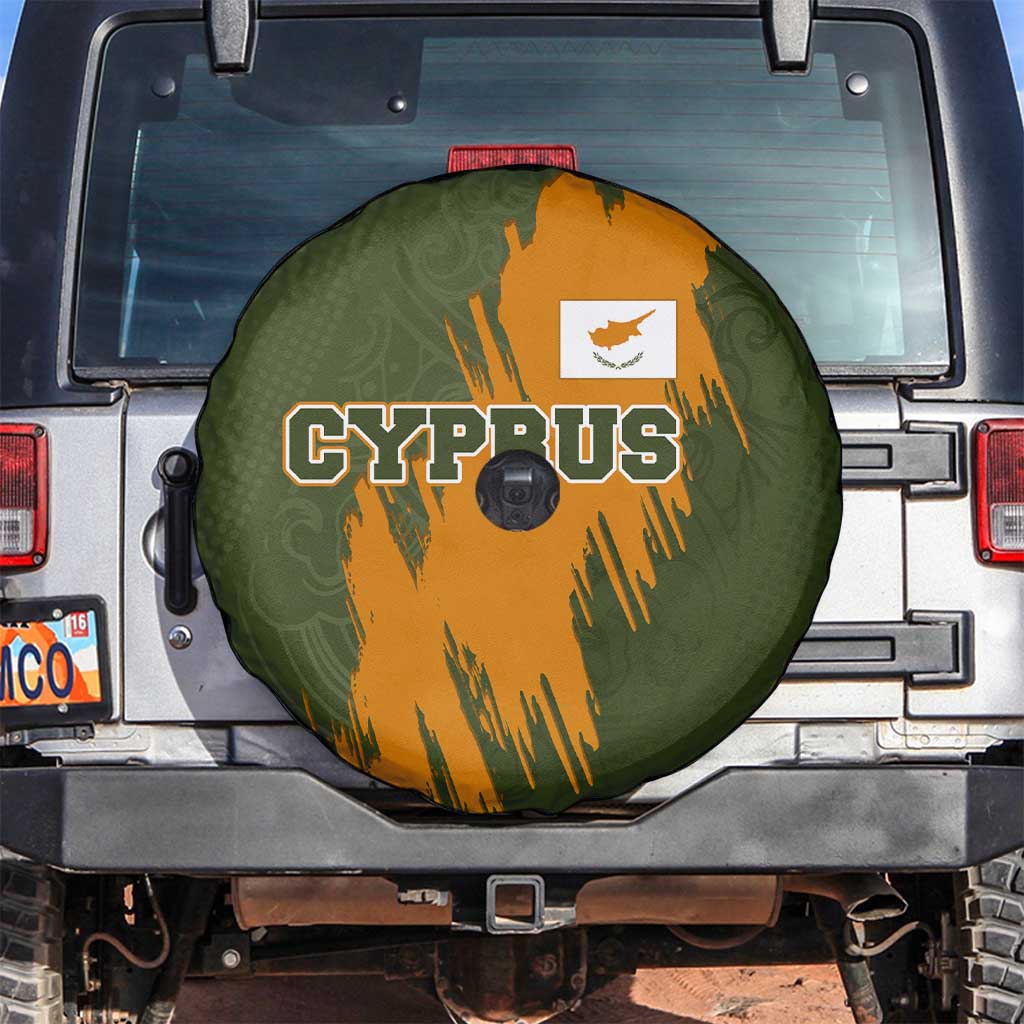Cyprus Spare Tire Cover with Green Orange Brushstroke Design and National Emblem - Wonder Print Shop