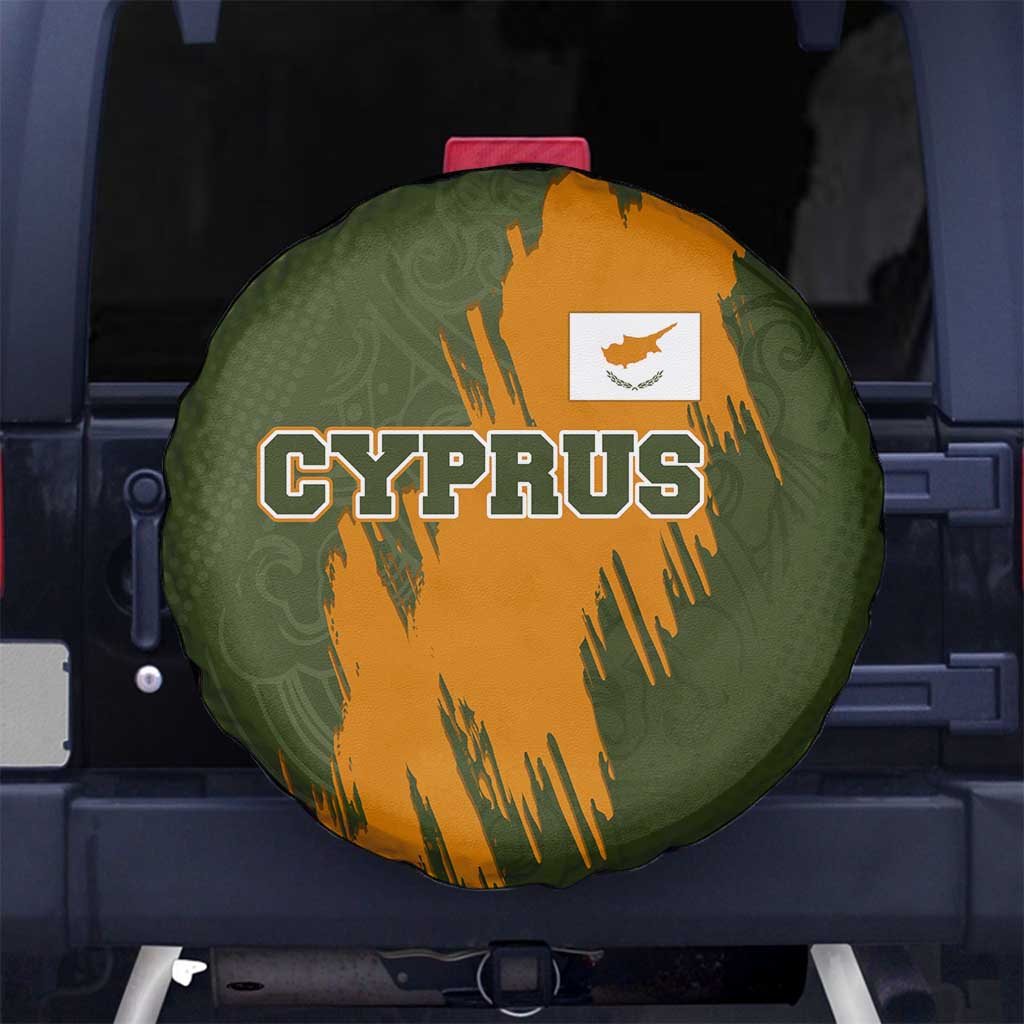 Cyprus Spare Tire Cover with Green Orange Brushstroke Design and National Emblem - Wonder Print Shop