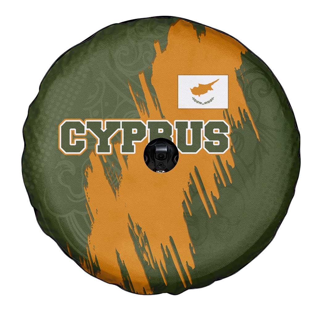 Cyprus Spare Tire Cover with Green Orange Brushstroke Design and National Emblem - Wonder Print Shop