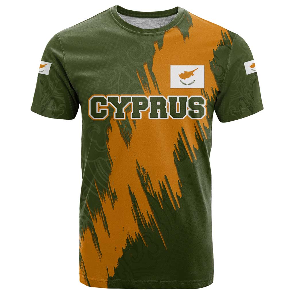 Cyprus T Shirt with Green Orange Brushstroke Design and National Emblem - Wonder Print Shop