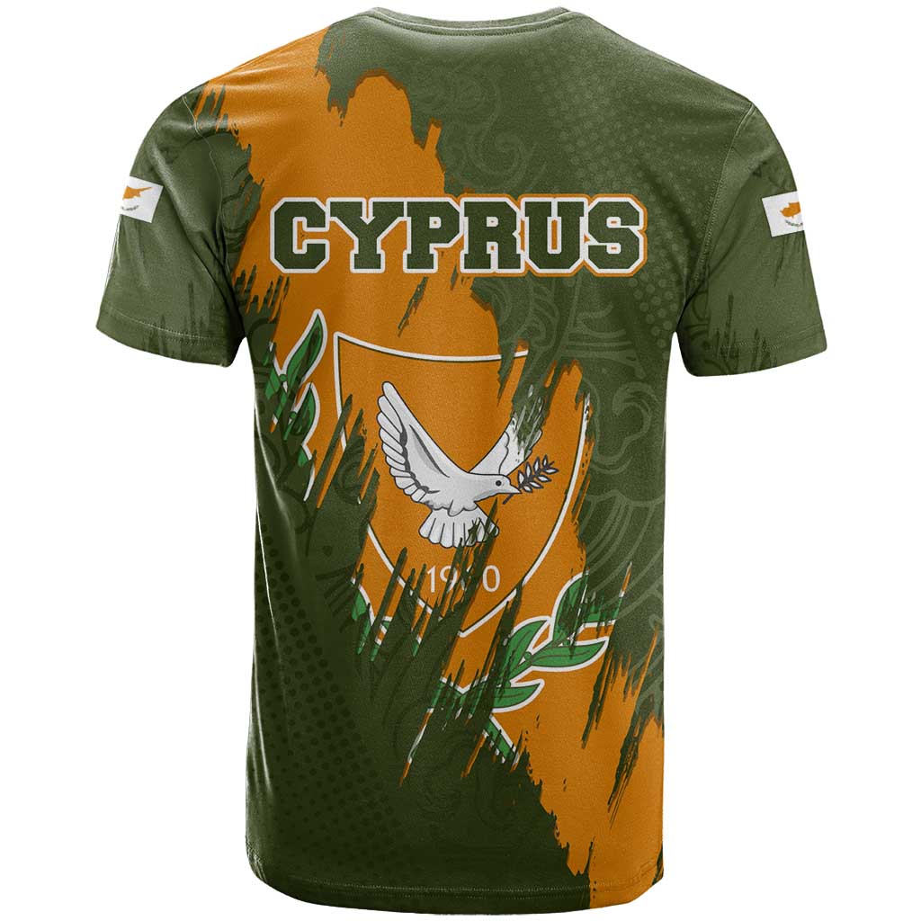 Cyprus T Shirt with Green Orange Brushstroke Design and National Emblem - Wonder Print Shop