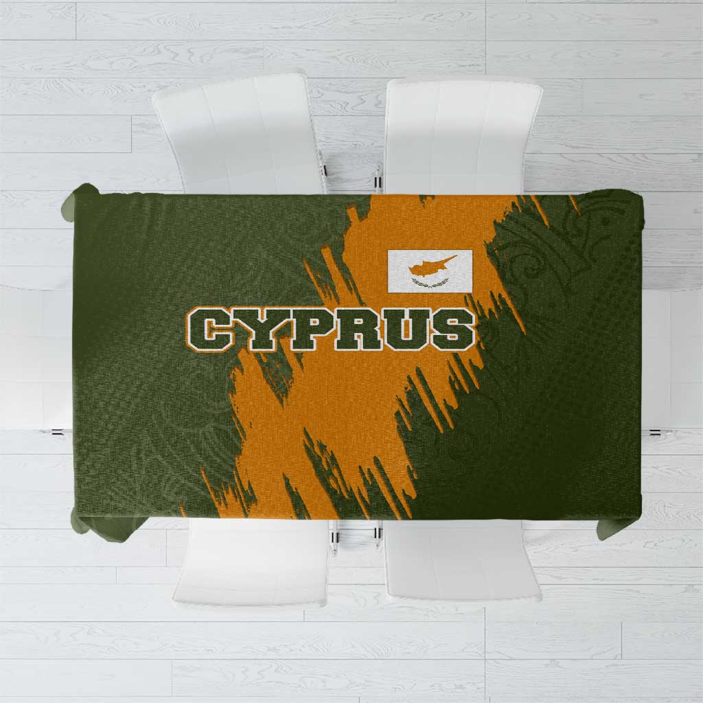 Cyprus Tablecloth with Green Orange Brushstroke Design and National Emblem - Wonder Print Shop