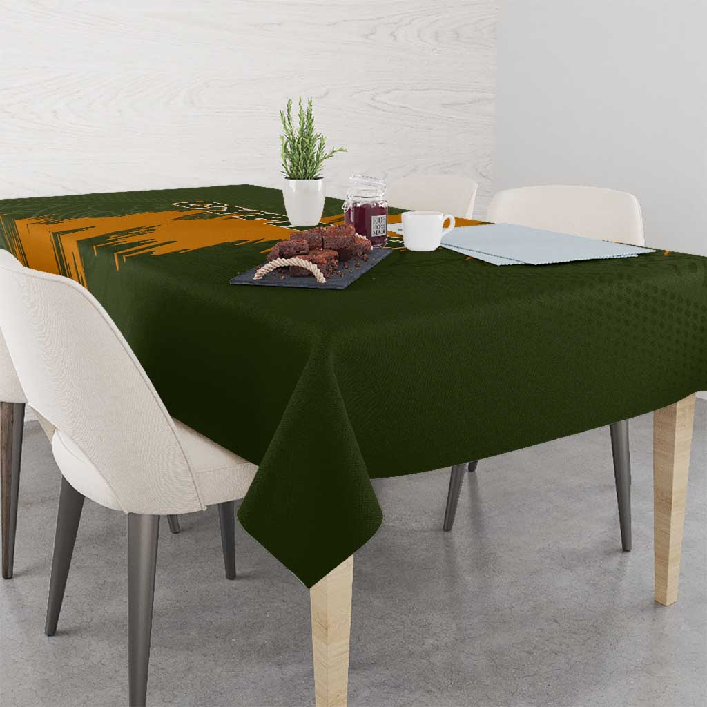 Cyprus Tablecloth with Green Orange Brushstroke Design and National Emblem - Wonder Print Shop
