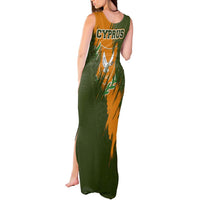 Cyprus Tank Maxi Dress with Green Orange Brushstroke Design and National Emblem - Wonder Print Shop