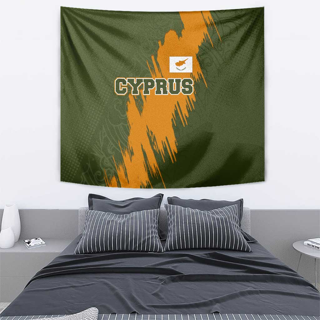 Cyprus Tapestry with Green Orange Brushstroke Design and National Emblem - Wonder Print Shop