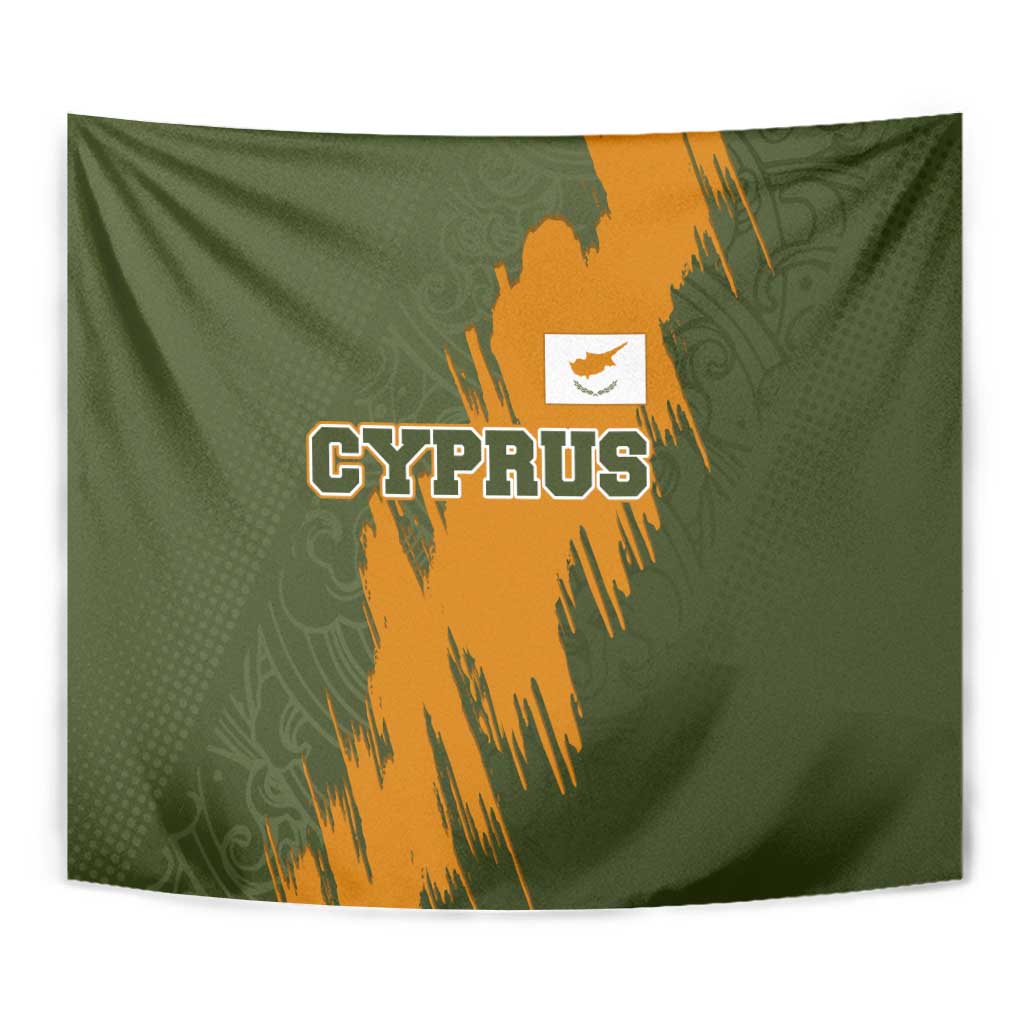 Cyprus Tapestry with Green Orange Brushstroke Design and National Emblem - Wonder Print Shop
