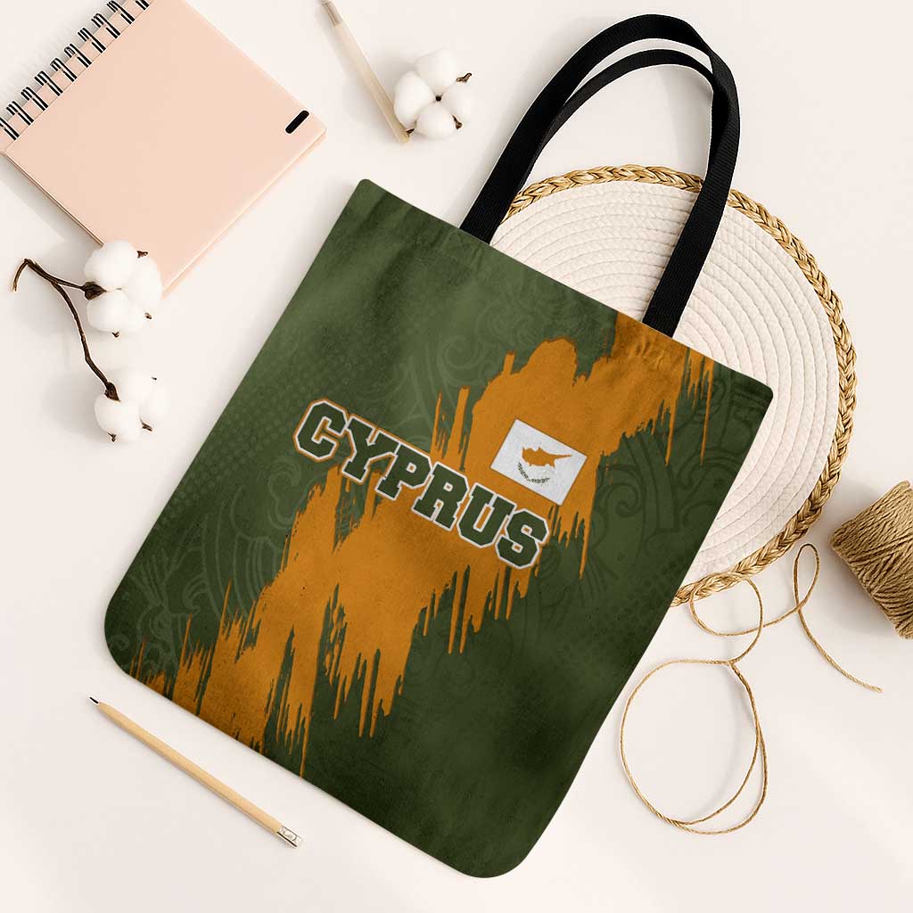Cyprus Tote Bag with Green Orange Brushstroke Design and National Emblem - Wonder Print Shop