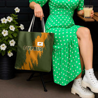 Cyprus Tote Bag with Green Orange Brushstroke Design and National Emblem - Wonder Print Shop