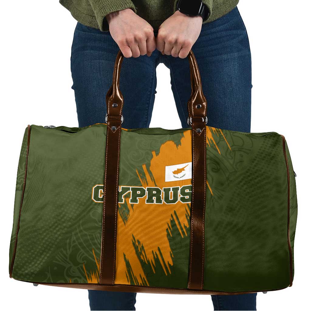 Cyprus Travel Bag with Green Orange Brushstroke Design and National Emblem - Wonder Print Shop
