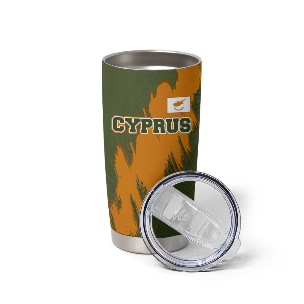 Cyprus Tumbler Cup with Green Orange Brushstroke Design and National Emblem - Wonder Print Shop