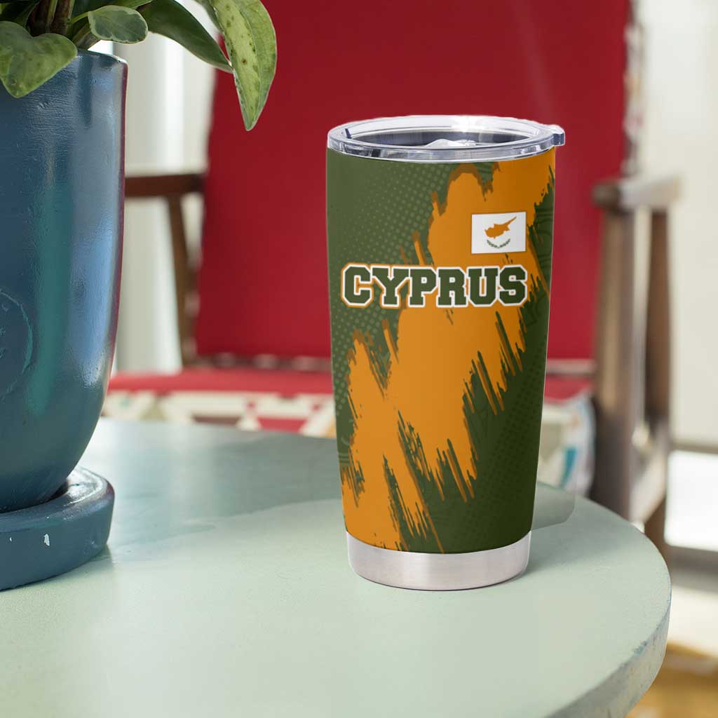 Cyprus Tumbler Cup with Green Orange Brushstroke Design and National Emblem - Wonder Print Shop