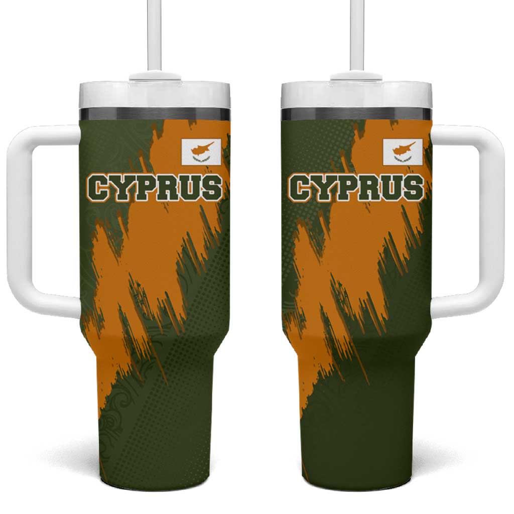 Cyprus Tumbler With Handle with Green Orange Brushstroke Design and National Emblem - Wonder Print Shop