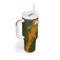 Cyprus Tumbler With Handle with Green Orange Brushstroke Design and National Emblem - Wonder Print Shop