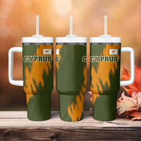 Cyprus Tumbler With Handle with Green Orange Brushstroke Design and National Emblem - Wonder Print Shop