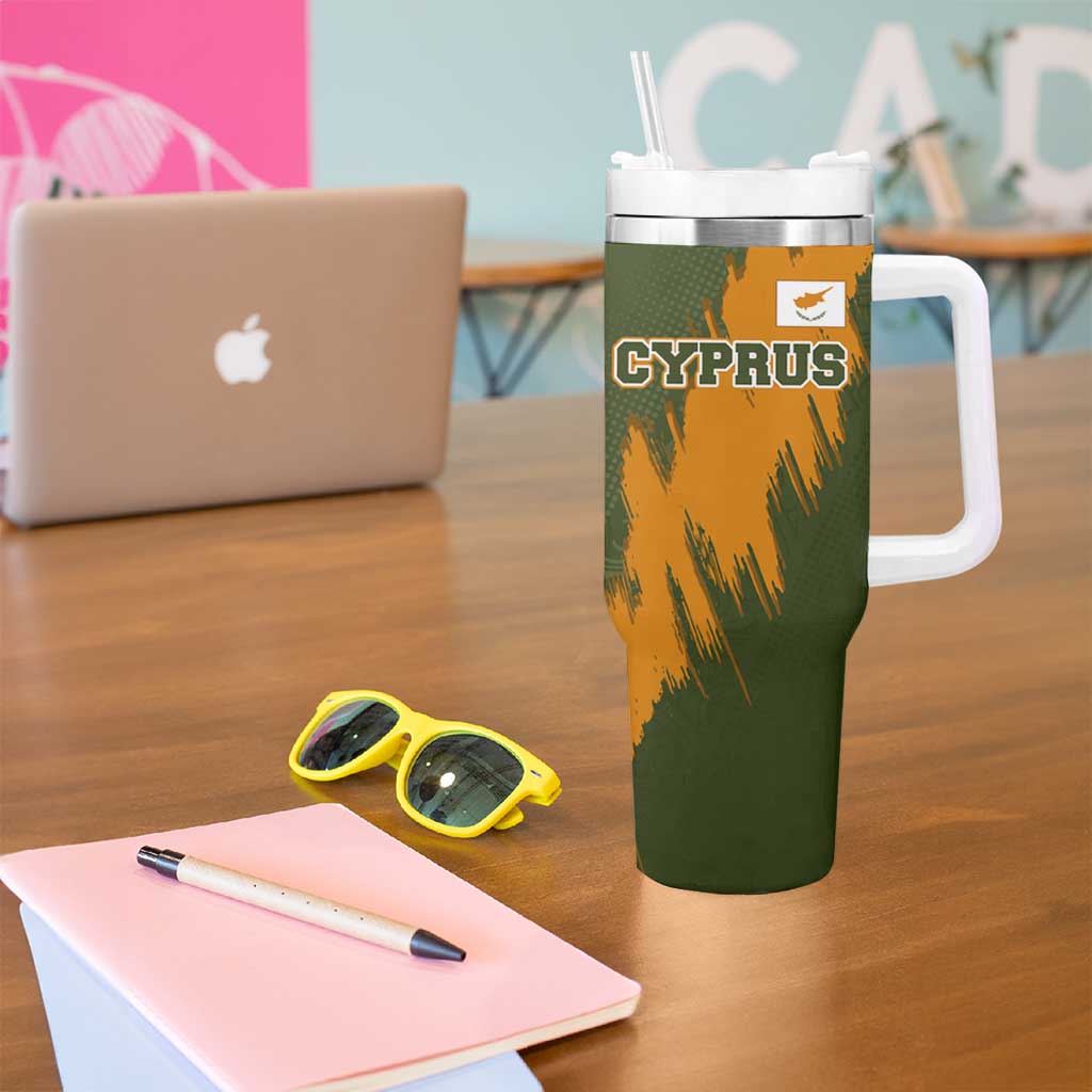Cyprus Tumbler With Handle with Green Orange Brushstroke Design and National Emblem - Wonder Print Shop