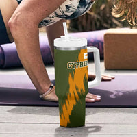 Cyprus Tumbler With Handle with Green Orange Brushstroke Design and National Emblem - Wonder Print Shop