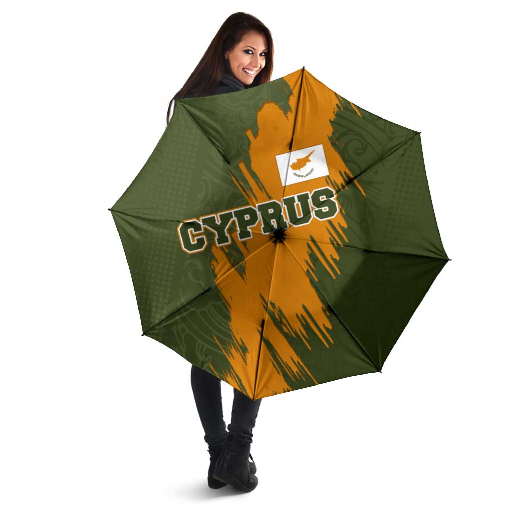 Cyprus Umbrella with Green Orange Brushstroke Design and National Emblem - Wonder Print Shop