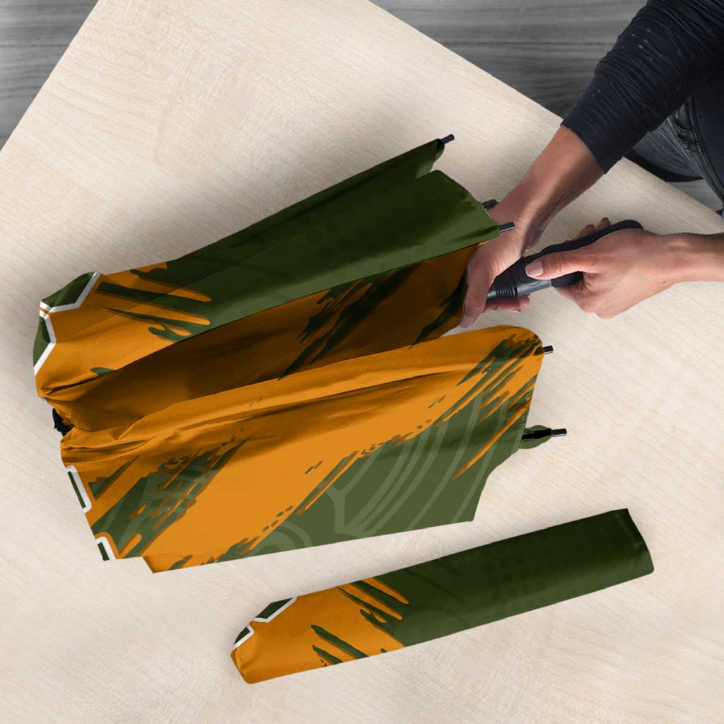 Cyprus Umbrella with Green Orange Brushstroke Design and National Emblem - Wonder Print Shop