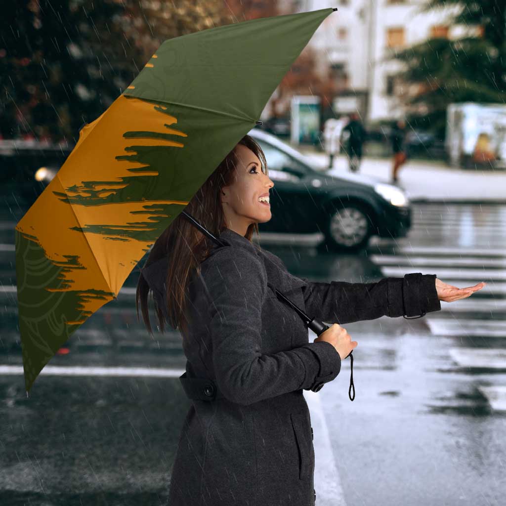 Cyprus Umbrella with Green Orange Brushstroke Design and National Emblem - Wonder Print Shop