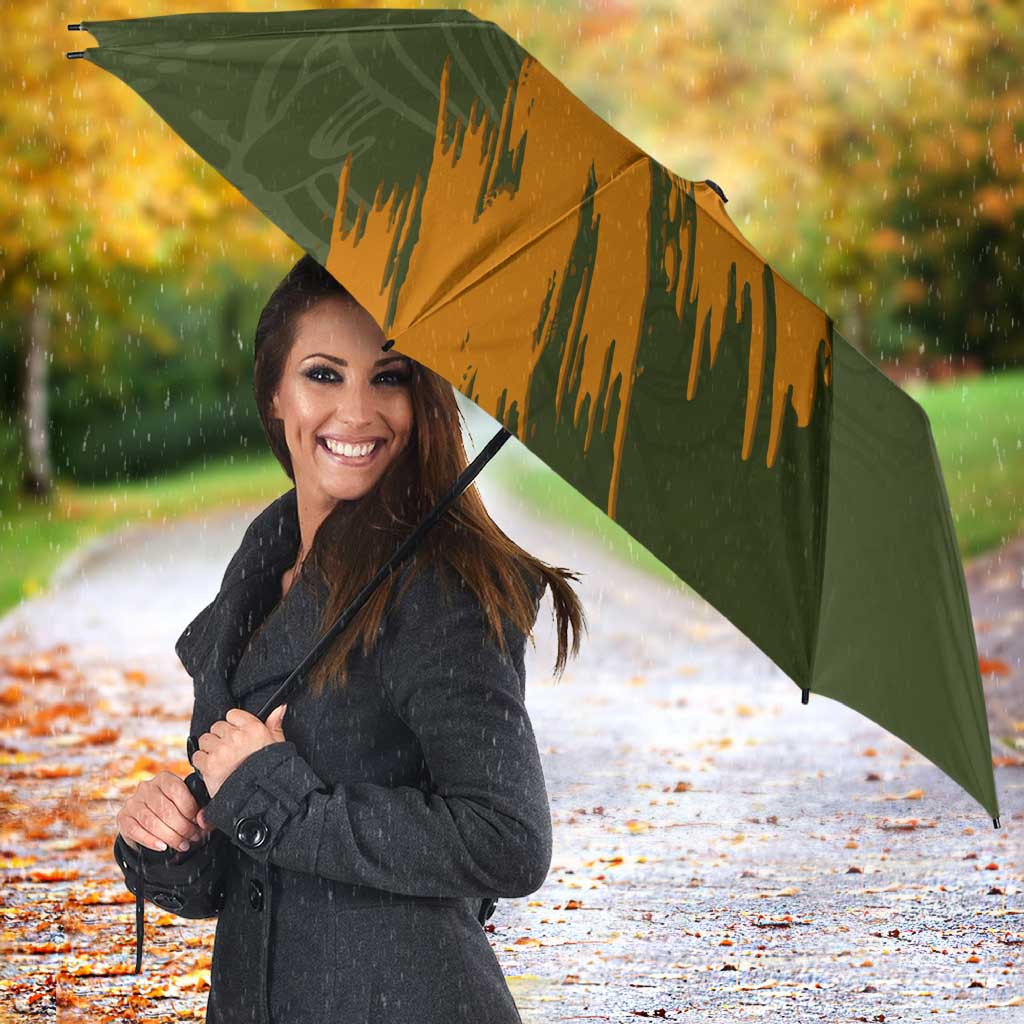 Cyprus Umbrella with Green Orange Brushstroke Design and National Emblem - Wonder Print Shop